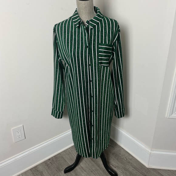 NEW Zara Women's Green & White Striped Metallic Reversible Midi Dress Size Small - Picture 2 of 13